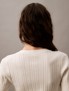 Cotton Variegated Rib Knit Cardigan, Tofu, hi-res
