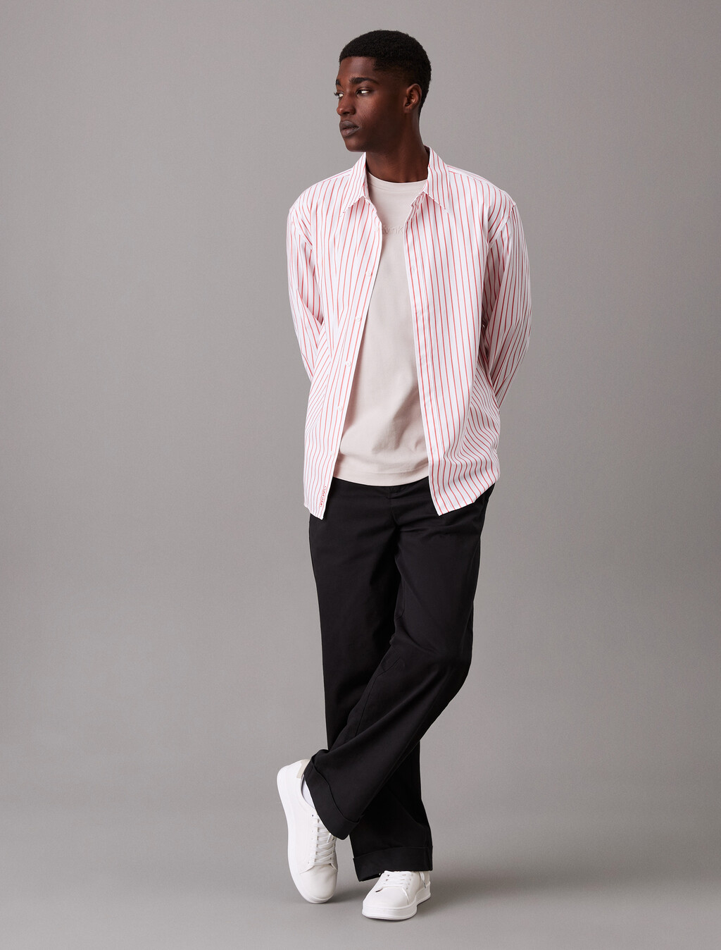 Relaxed Striped Shirt, Red Alert, hi-res
