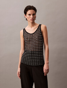 Jacquard Textured Tank Top, Black, hi-res