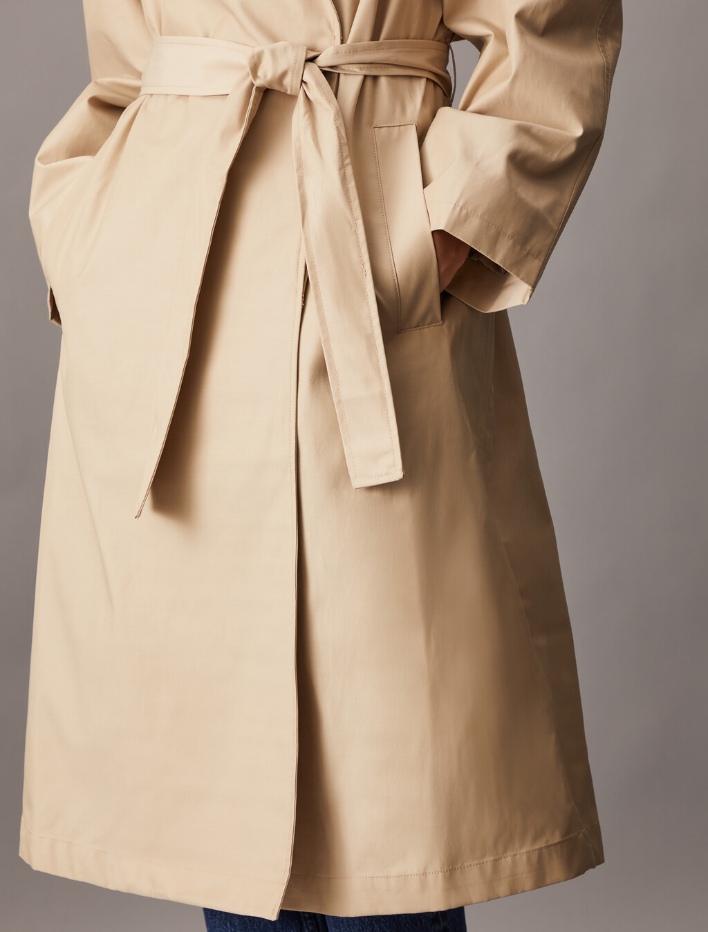 Organic Cotton Blend Trench Coat, White Pepper, hi-res