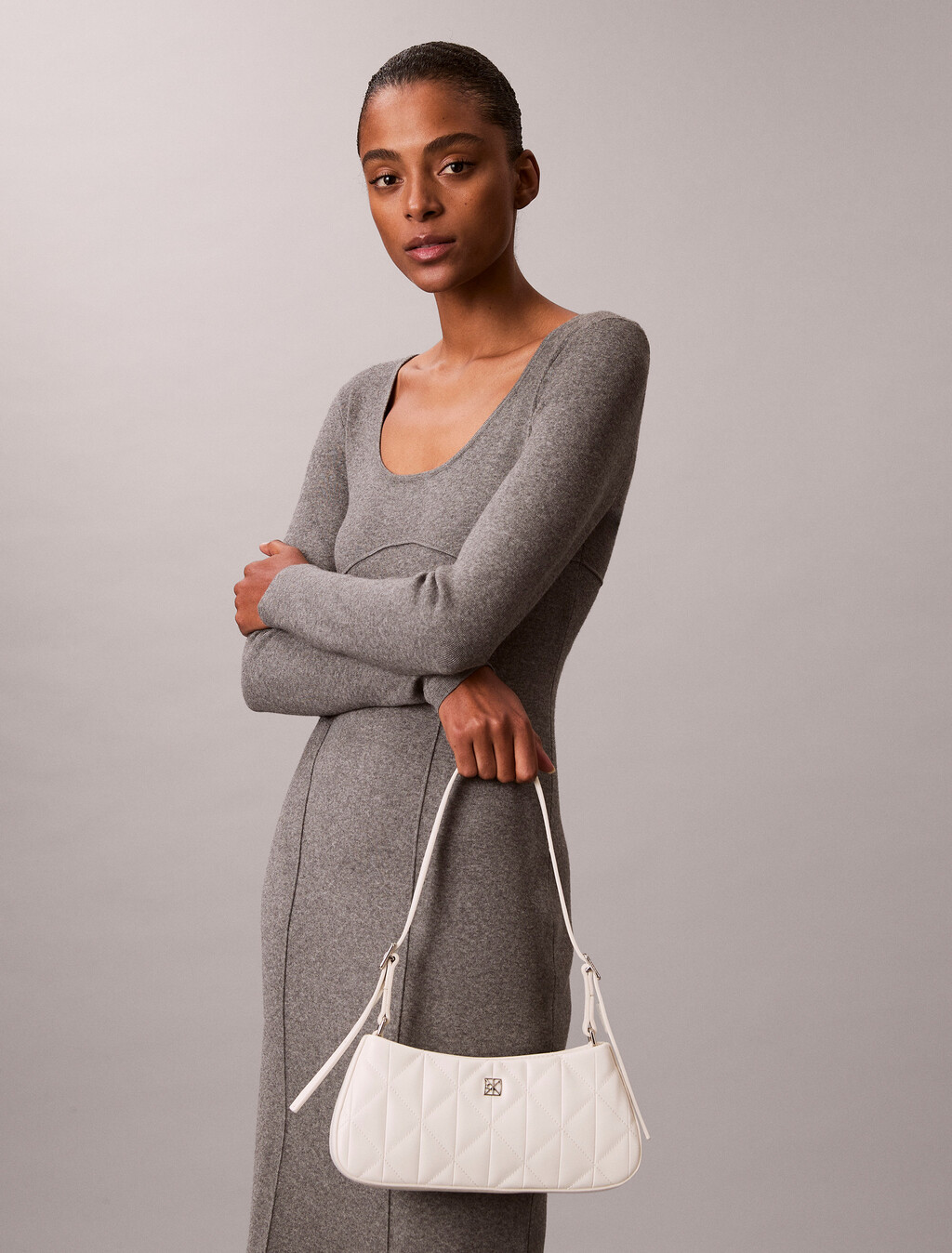 Quilted Emblem Logo Small Shoulder Bag, Lily White, hi-res