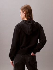 Monogram Cotton Terry Zip Thru Hoodie, Black, hi-res