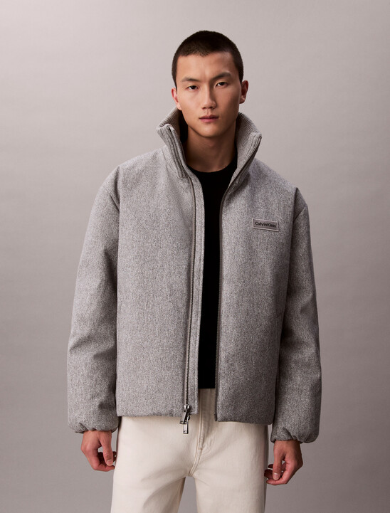 Melange Ribbed Neck Puffer Jacket