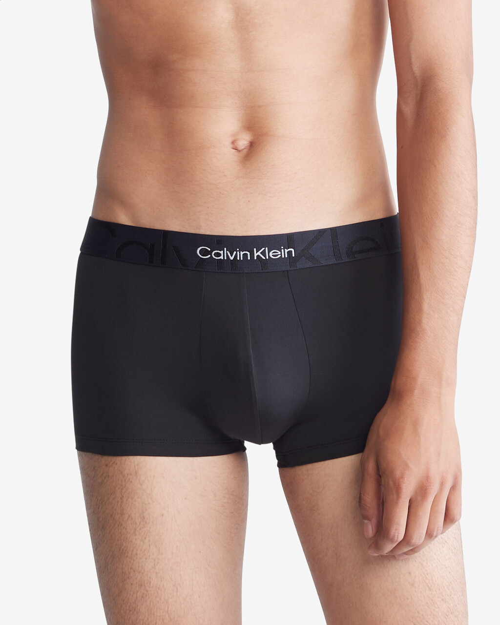 Embossed Icon Microfiber Low Rise Trunks, Black, hi-res
