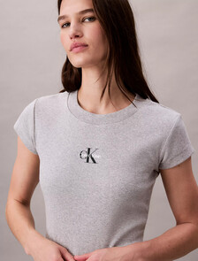 Slim Cropped Monogram T-shirt, BC06 Grey Heather, hi-res