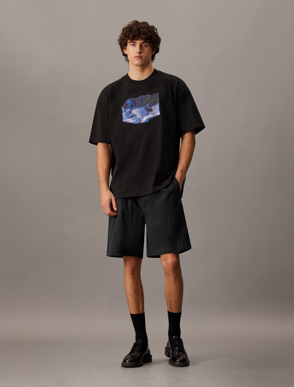 Textured Cotton Shorts, Ck Black, hi-res