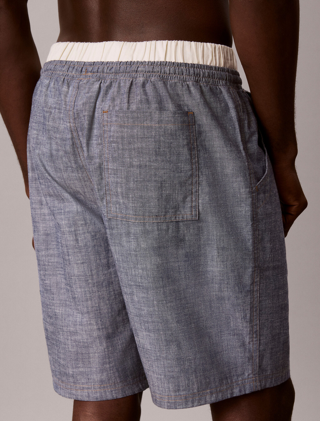 Cotton Chambray Sleep Shorts, CHAMBRAY INDIGO, hi-res