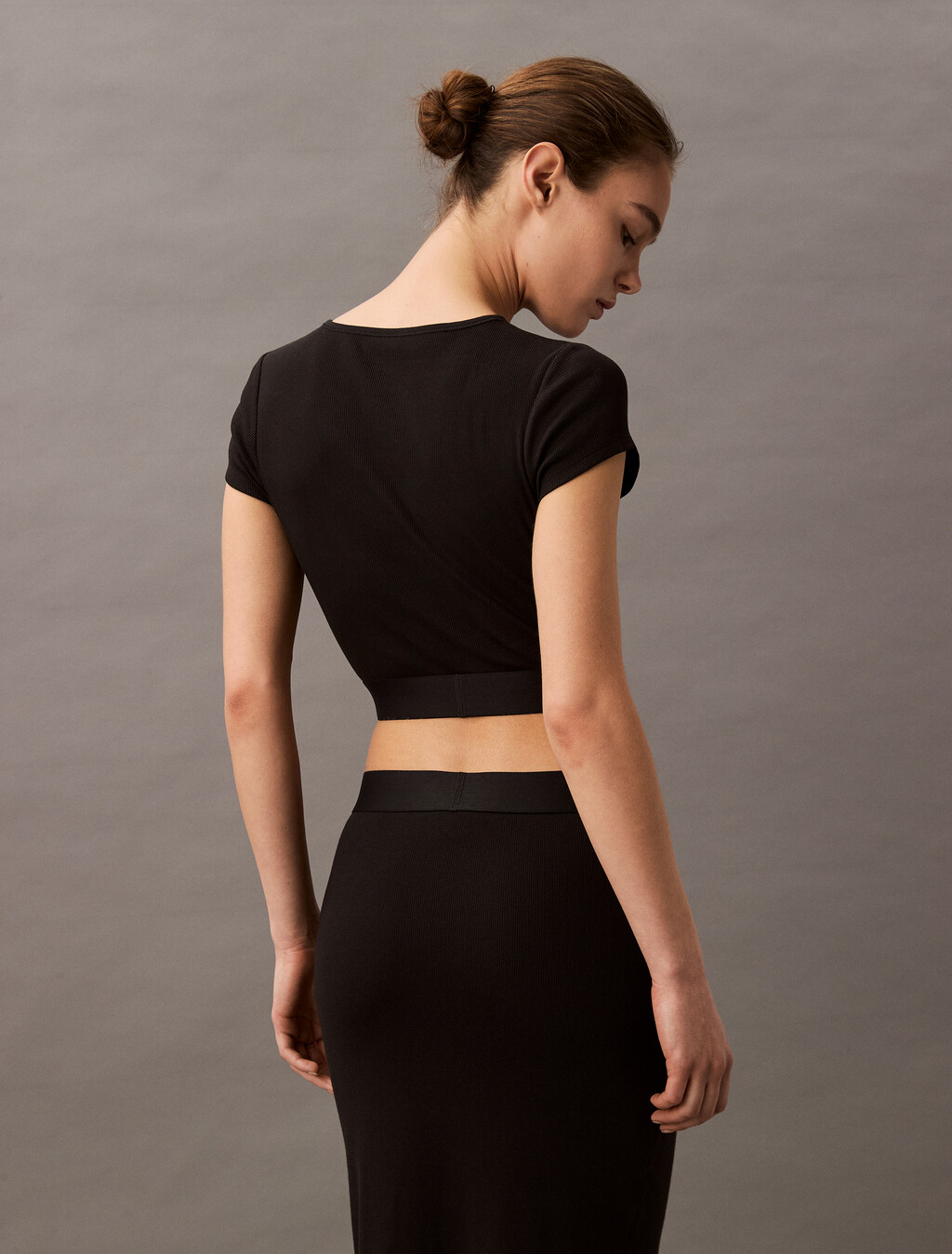 Cotton Stretch Rib Knit Skirt, Black, hi-res