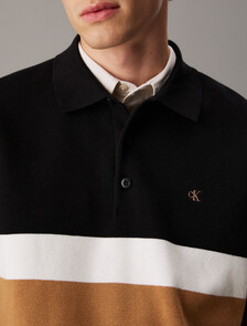 Color Block Stripe Milano Polo, Black, hi-res