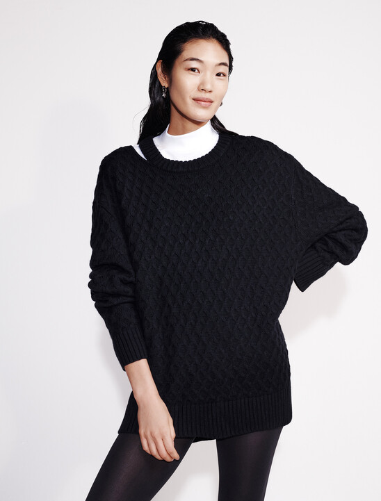 Merino Wool Cable Knit Relaxed Crewneck Sweater