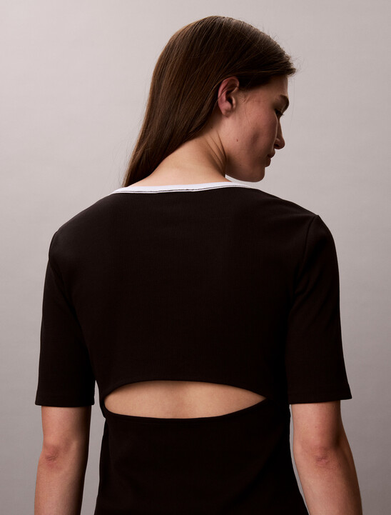 Slim Ribbed Open Back T-shirt
