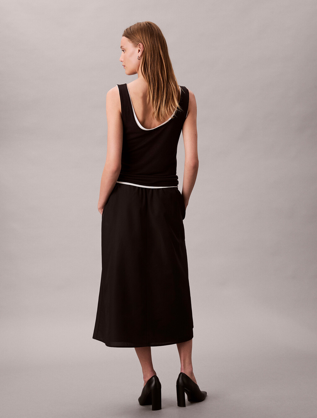 Soft Nylon Midi Skirt, Black, hi-res