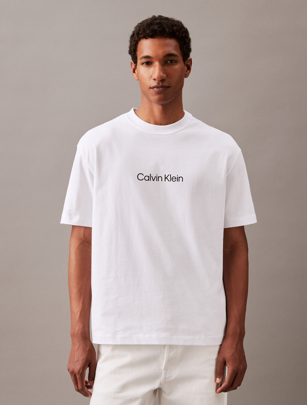 Calvin Logo Crew Neck Tee, Brilliant White, hi-res