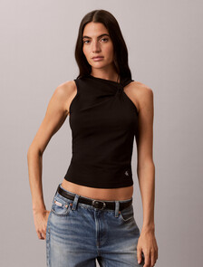 Cotton Stretch Sensual Tank Top, Black, hi-res