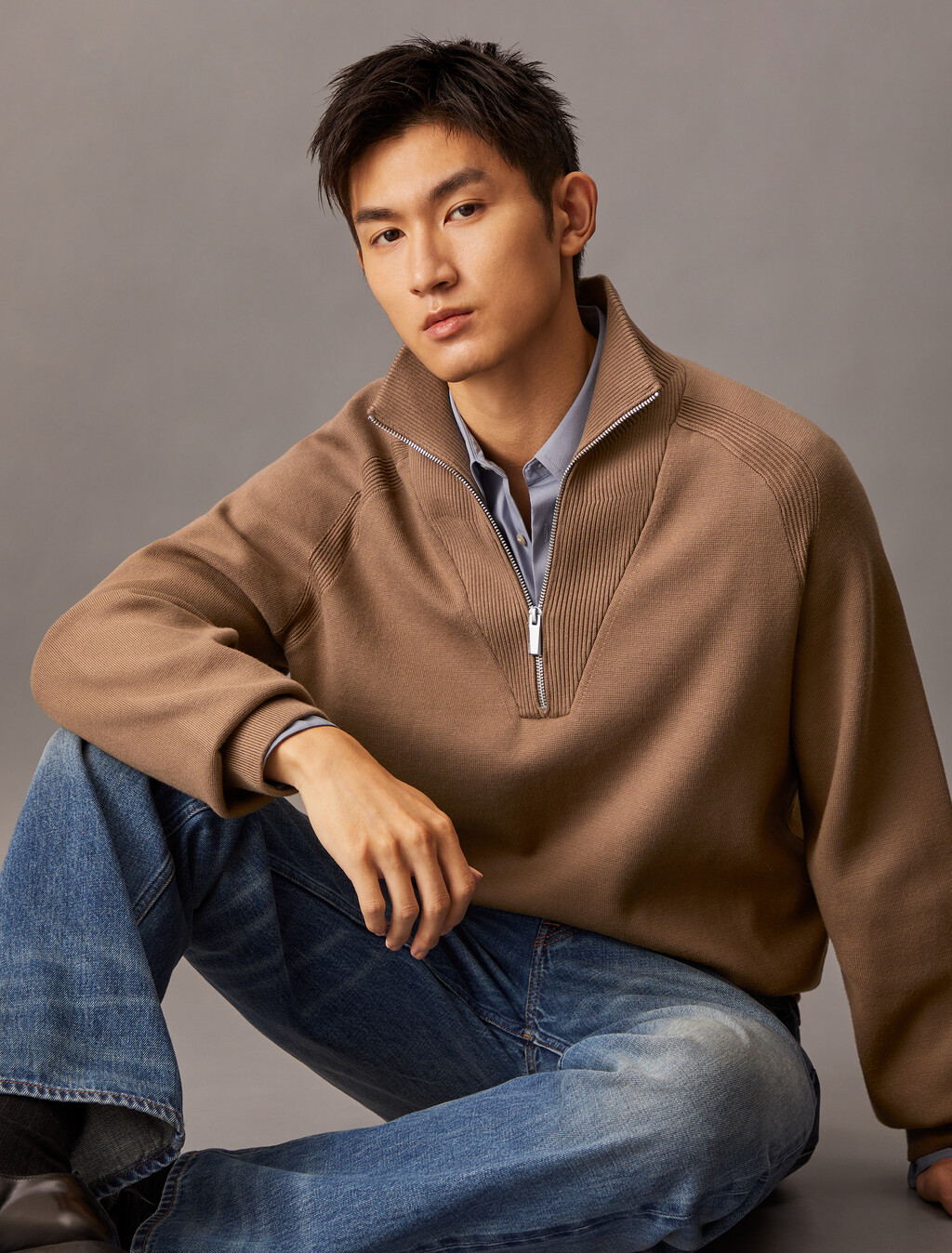 Tech Knit Quarter Zip Sweater, Spiced Plum, hi-res