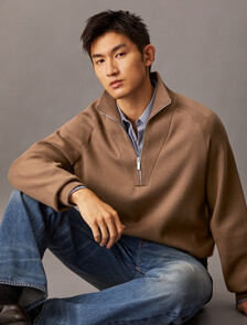 Tech Knit Quarter Zip Sweater, Spiced Plum, hi-res