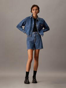 Sustainable Cropped Denim Shirt, Denim Medium, hi-res