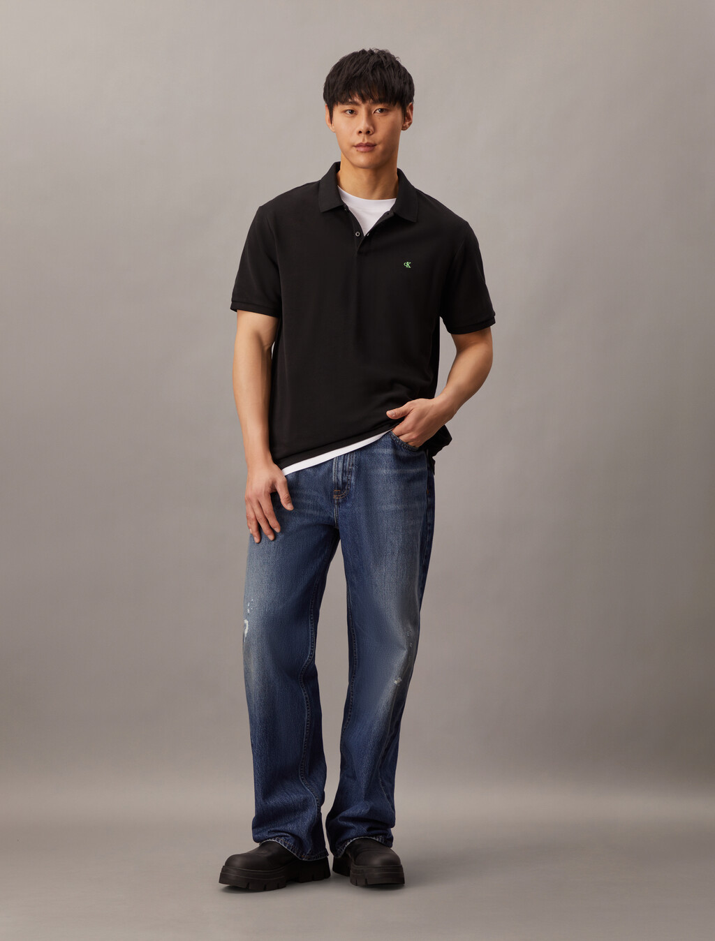 Cotton Piqué Polo Shirt, Black, hi-res