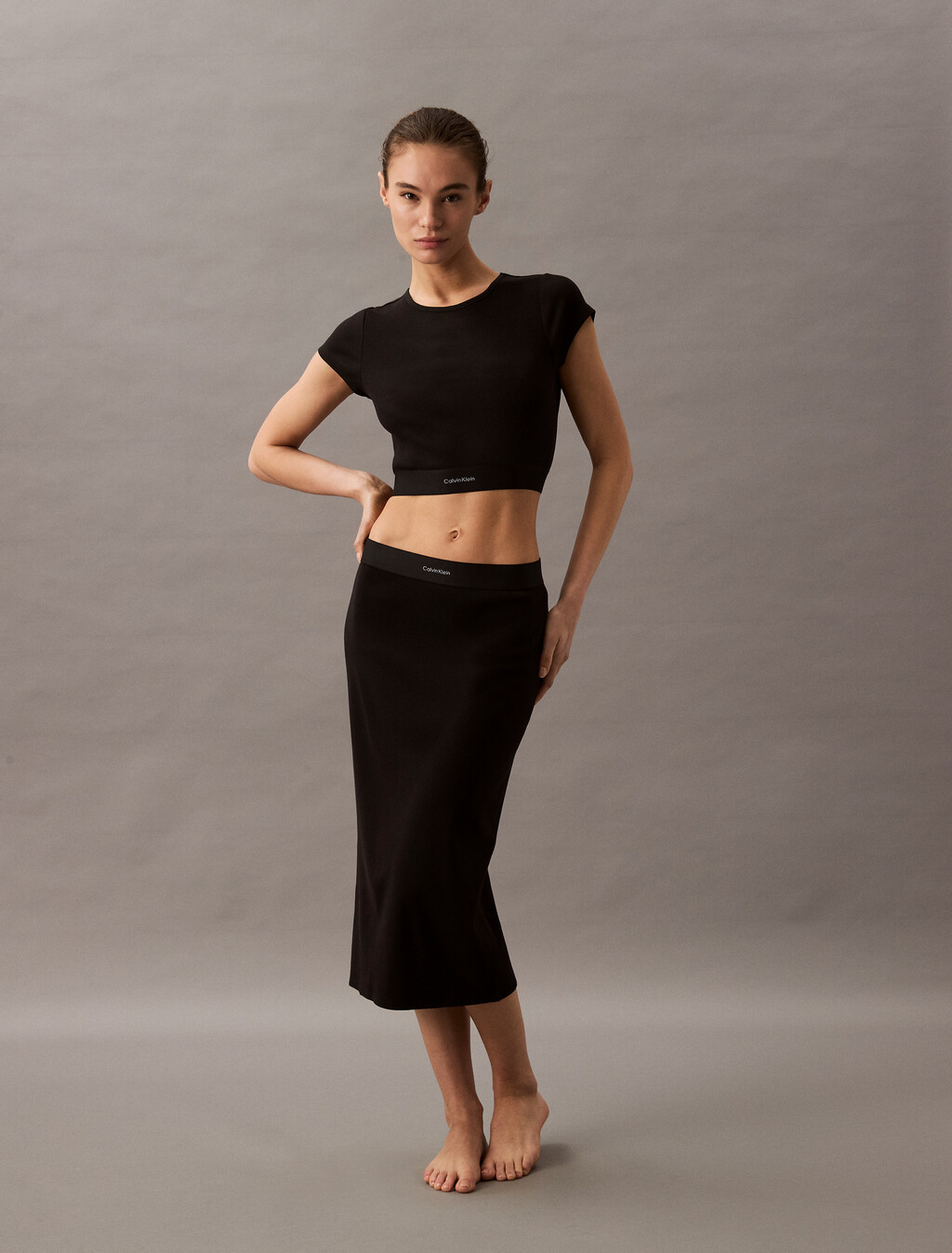 Cotton Stretch Rib Knit Skirt, Black, hi-res