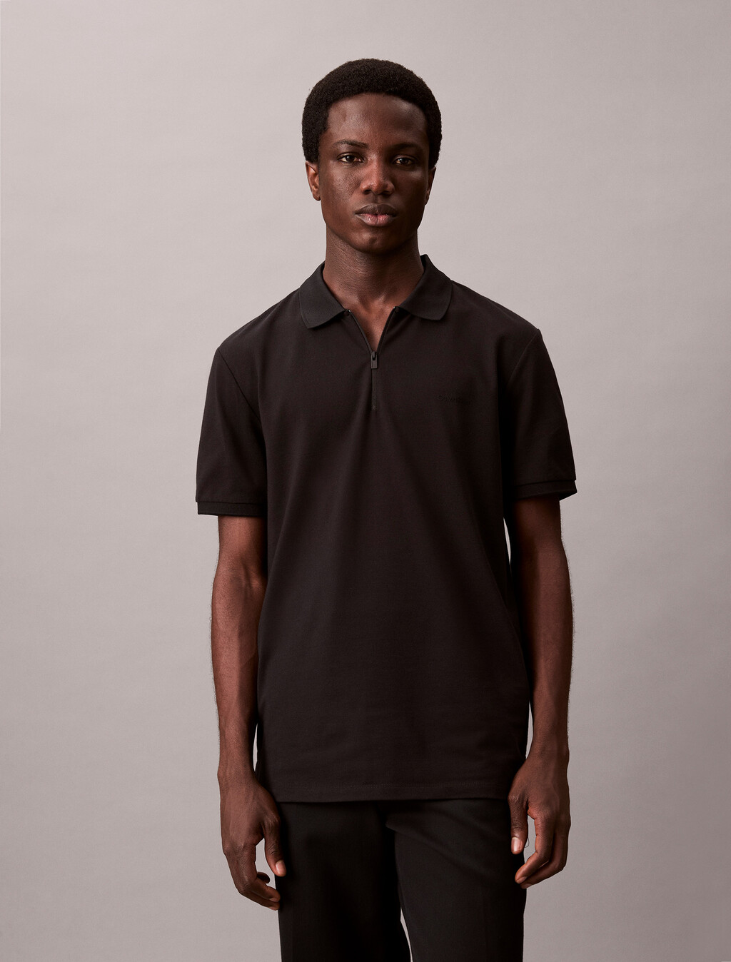 Technical Zip Up Polo, Black, hi-res