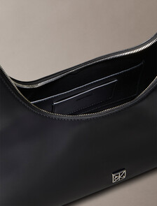 Monogram Logo Emblem Leather Shoulder Bag, Black, hi-res