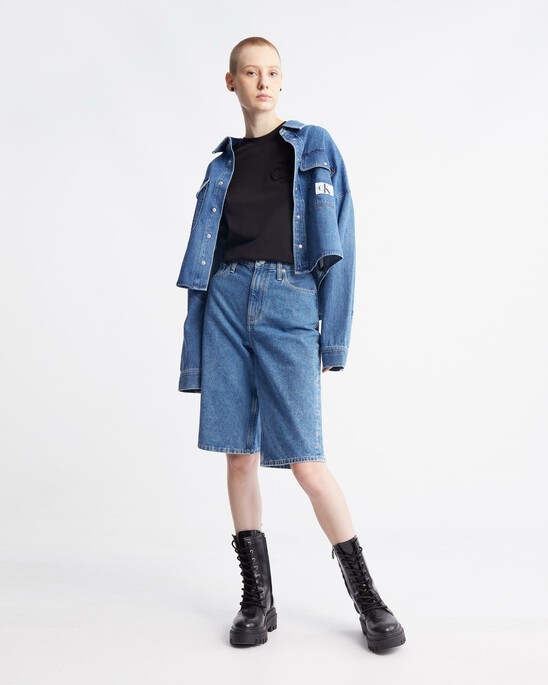 Oversized Cropped Rounded Hem Denim Shirt