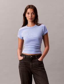 Velour Embossed Logo Graphic Slim T-Shirt, Hydrangea, hi-res