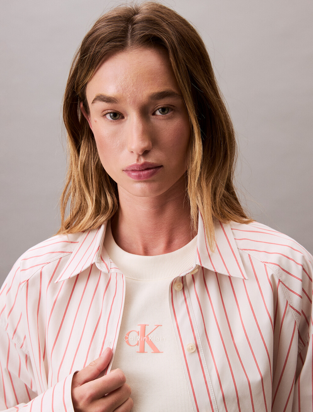 Stripe Cropped Boxy Button-Down Shirt, 19142 CSW25S_W015+3_Chalk, hi-res