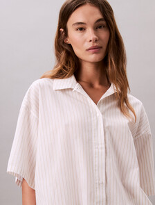 Cotton Poplin Pyjama Shirt, STEADY STRIPE_PELICAN, hi-res