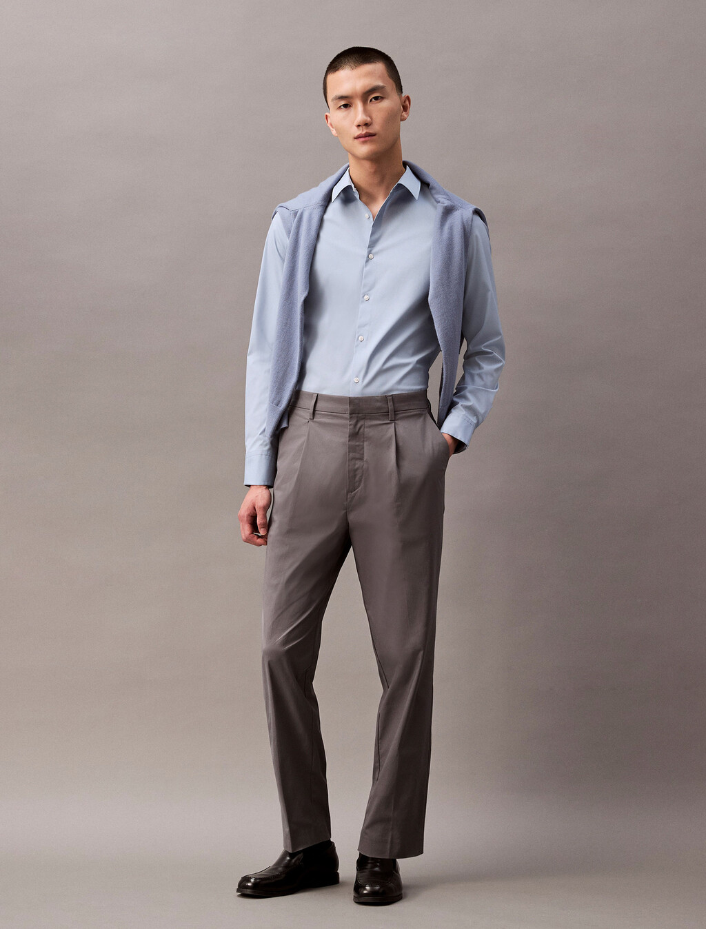 Supima Stretch Cotton Slim Button-Down Shirt, Dusty Blue, hi-res