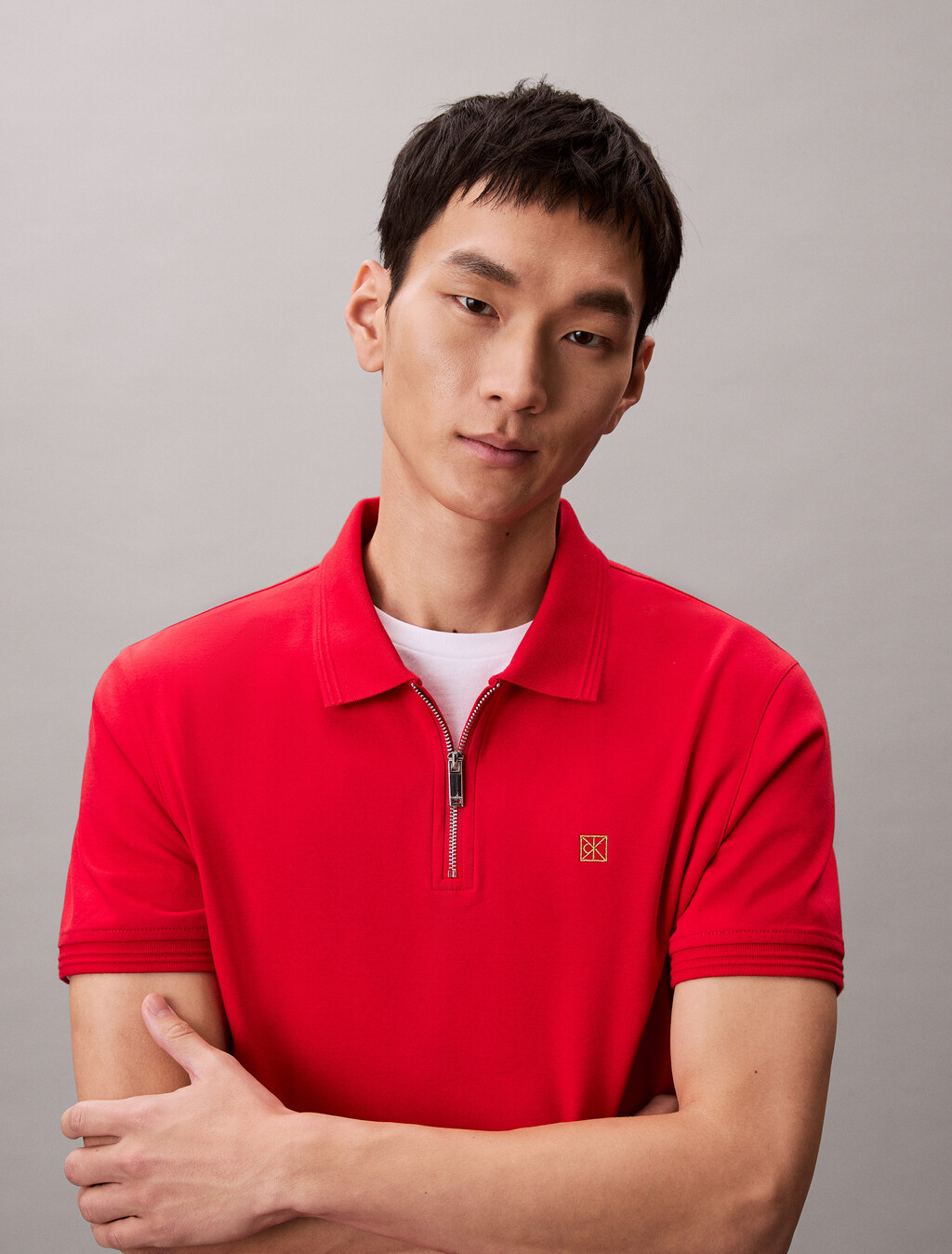 Lunar New Year CK Emblem Slim Polo, Pantone Red, hi-res