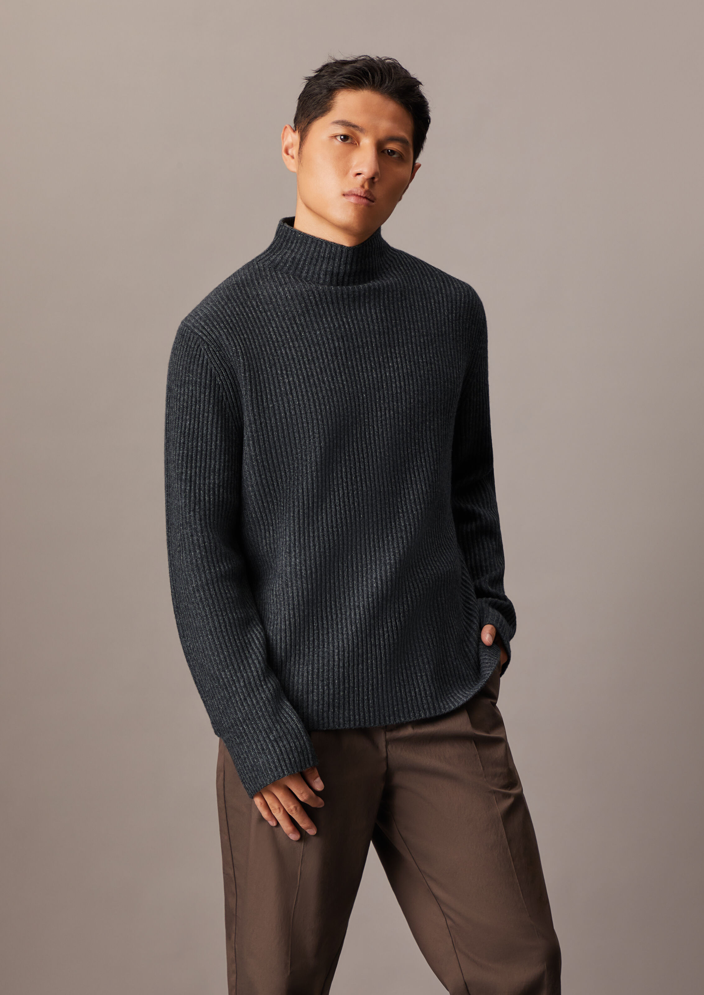 Woolen Rib Knit Mock Neck Sweater grey Calvin Klein Malaysia