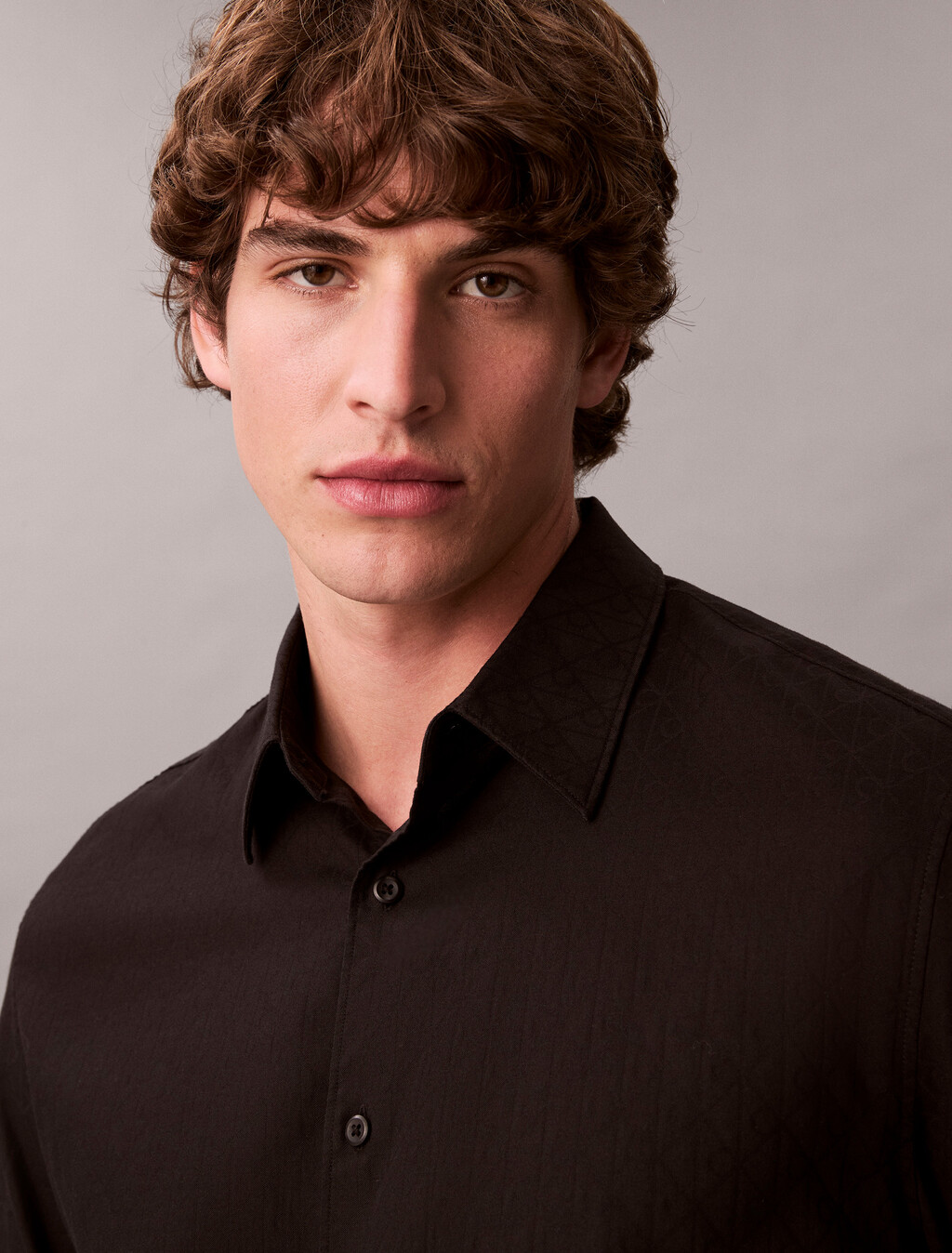 Emblem Jacquard Easy Shirt, Black, hi-res