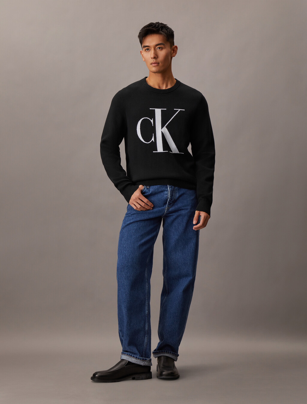 Monogram Wool Blend Sweater, Black, hi-res