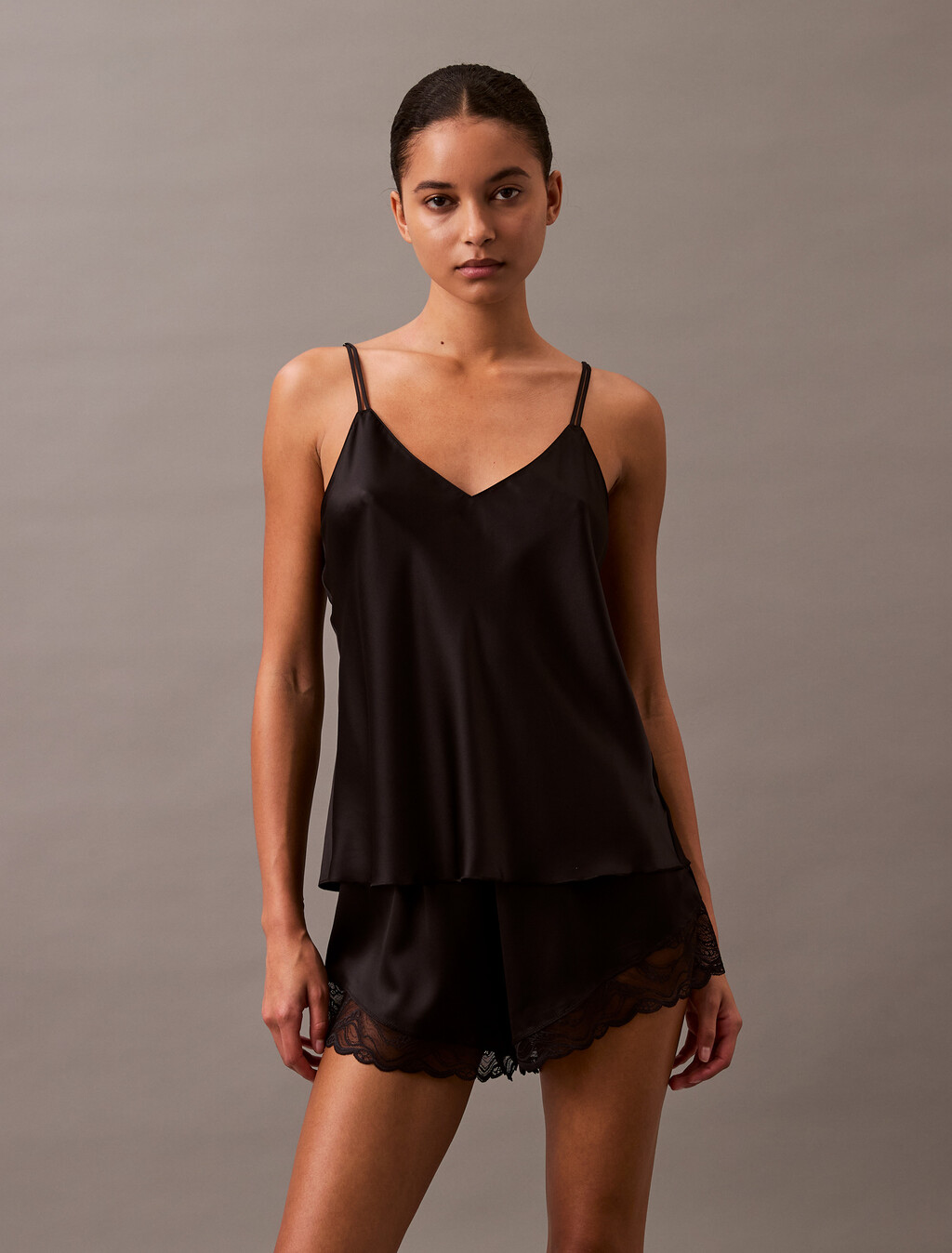 Satin Sheen Camisole, Black, hi-res