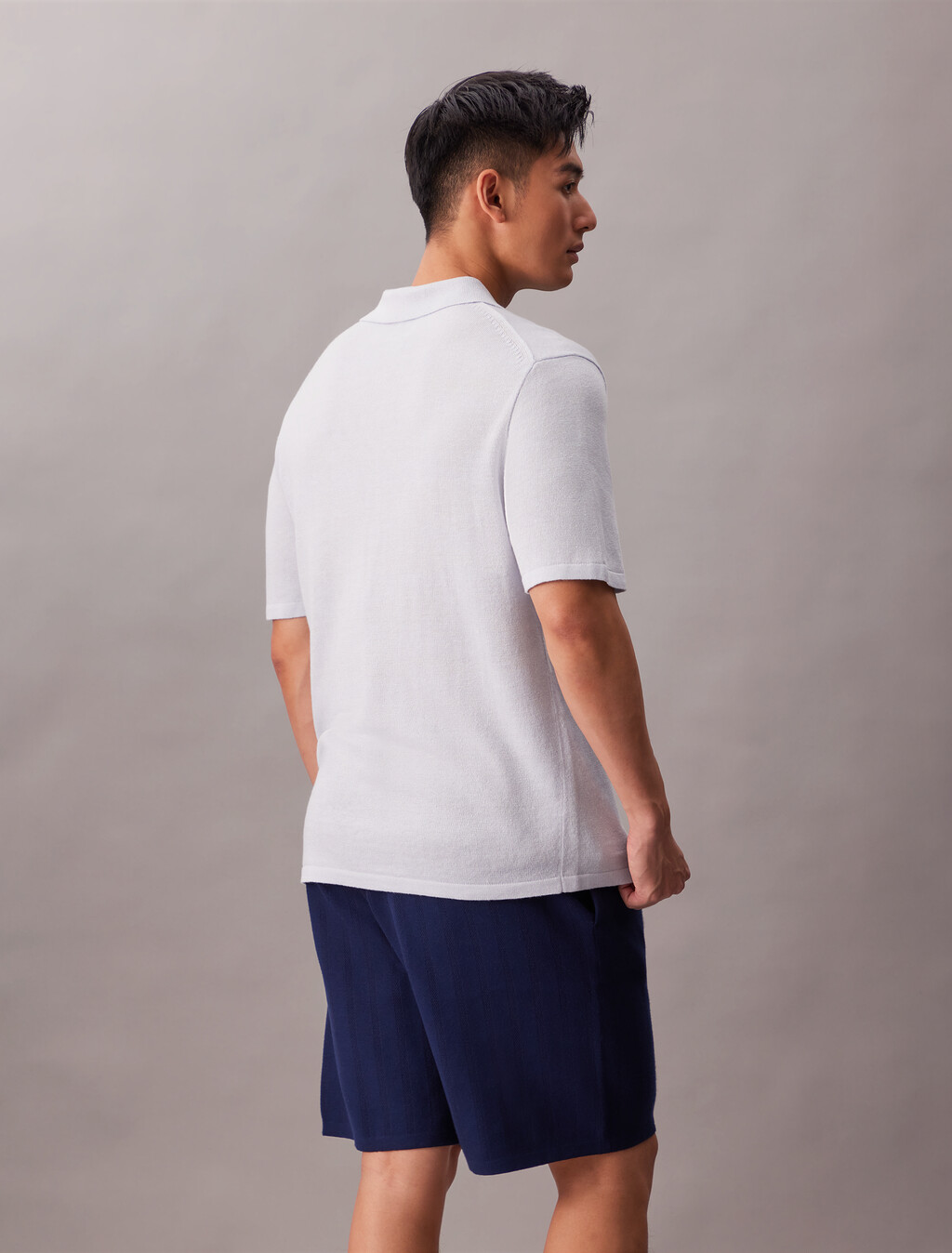 Linen Blend Classic Sweater Polo Shirt, Gray Dawn, hi-res