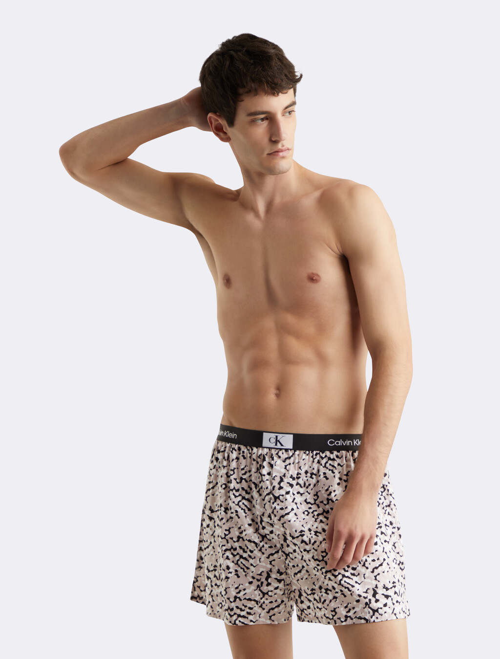 Calvin Klein 1996 Woven Cotton Boxers, PRINT/CLOUD GRY, hi-res