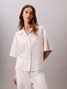 Cotton Poplin Pyjama Shirt, STEADY STRIPE_PELICAN, hi-res
