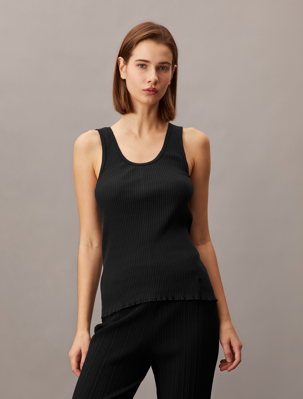 Rib Knit Tank Top, Black, hi-res