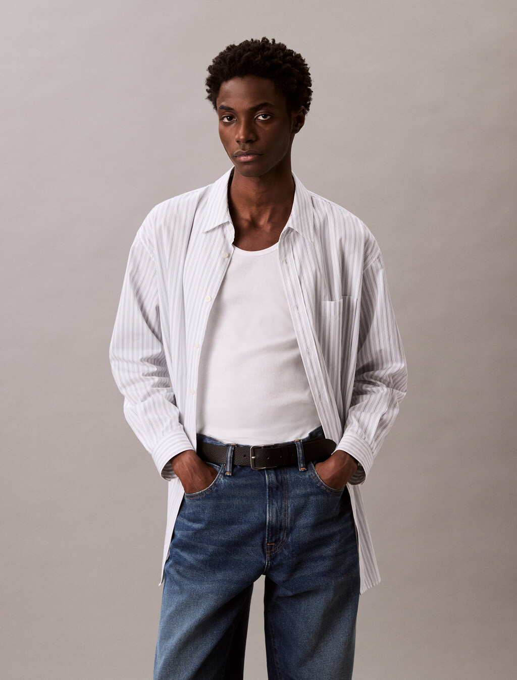 Cotton Stripe Relaxed Button-Down Shirt, Titan, hi-res