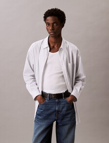 Cotton Stripe Relaxed Button-Down Shirt, Titan, hi-res