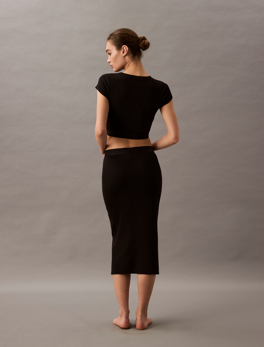 Cotton Stretch Rib Knit Skirt, Black, hi-res