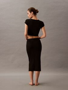 Cotton Stretch Rib Knit Skirt, Black, hi-res