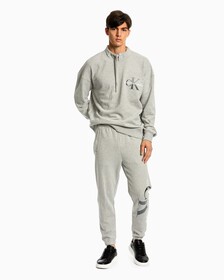 Two Tone Monogram Sweatpants, Light Grey Heather, hi-res
