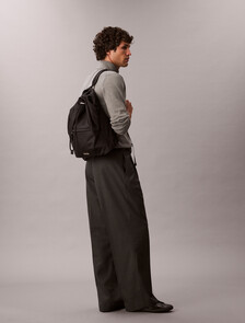 Matte Nylon Drawstring Backpack, Black, hi-res