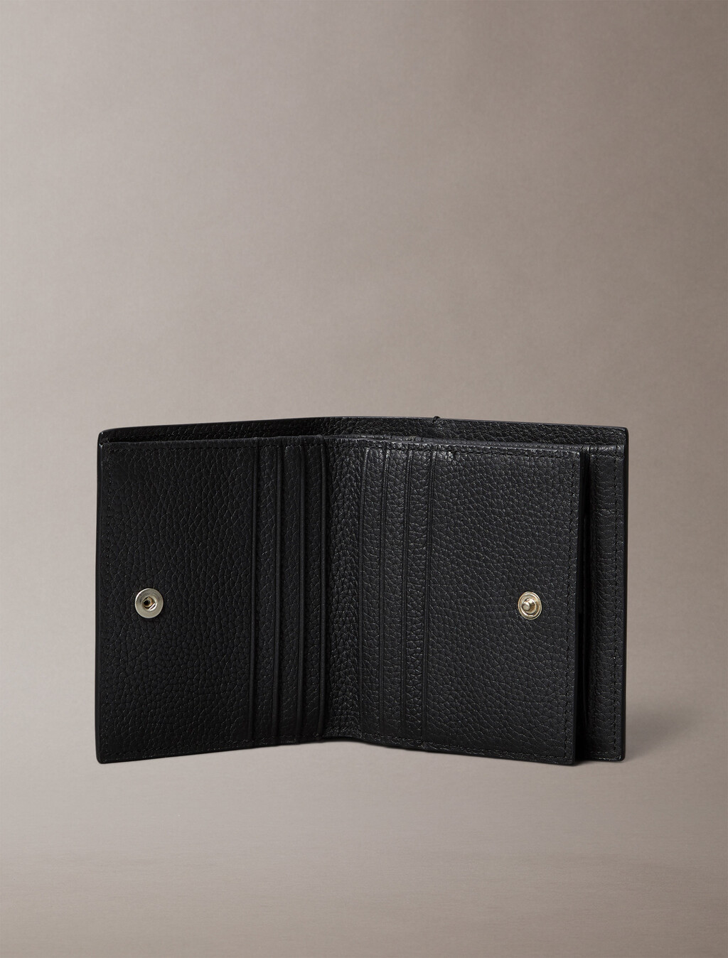 Leather RFID Foil Logo Trifold Wallet, Black, hi-res