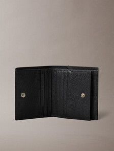 Leather RFID Foil Logo Trifold Wallet, Black, hi-res