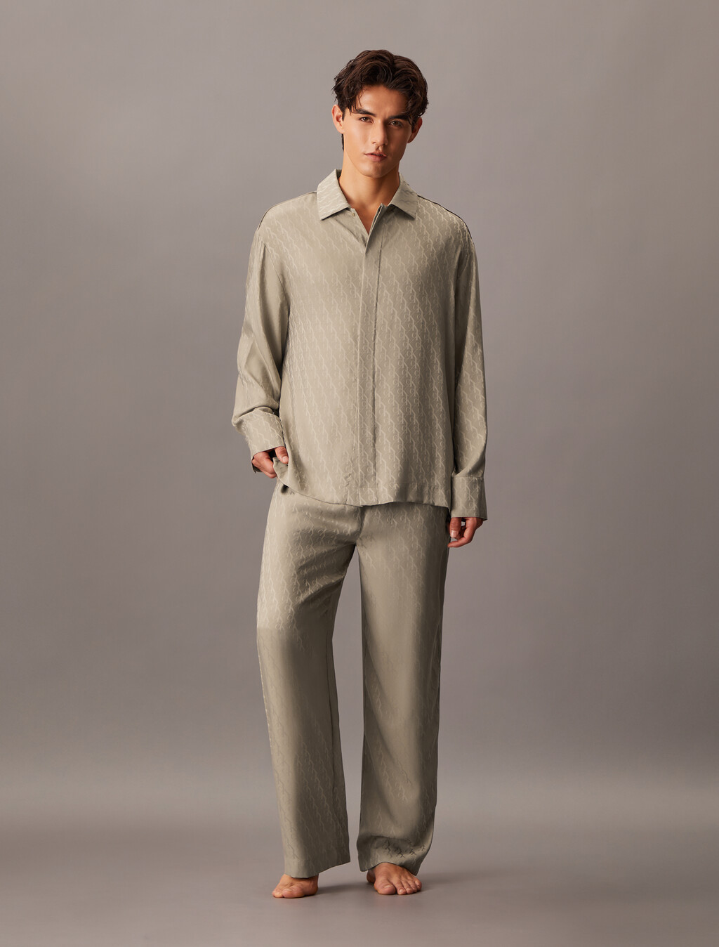 Satin Jacquard Sleep Pants, 17715 HOLIDAY SHINE LOGO+VINTAGE KHAKI, hi-res