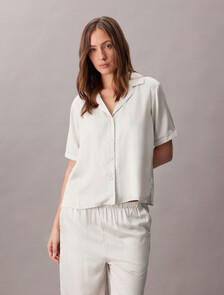 Satin Sheen Pyjama Shirt, 18724 STITCH STRIPE LOGO+Chalk, hi-res