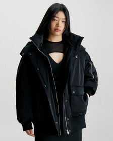 Oversized Hooded Bomber Jacket, Ck Black, hi-res